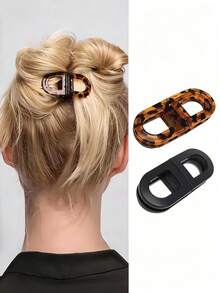 2pcs Detachable Magnetic Hair Clips, Non-Slip Strong Grip Flat Hair Claw Clips, Women's Leopard Print Matte Hollow Hair Clips, Suitable For Half-Up Hairstyles - Multicolor - View 2