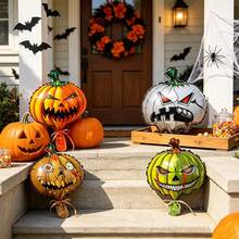 4pcs Pumpkin Mini Balloons Halloween Decoration, Pumpkin Foil Balloons With Multiple Expression Designs, Yard Porch Decor, Party Photo Prop - Multicolor - View 6