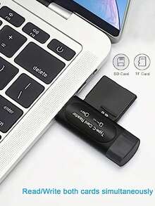 Dual Slot Card Reader USB-A & Type-C 2-In-1 SD TF Card Adapter, Supports SD/TF/SDHC/SDXC, Portable Mini Size, Suitable For Phones And Laptops, Thin Plastic Shell, Dual Slots May Not Read Simultaneously Stably, Memory Card Not Included - Black and White - View 5