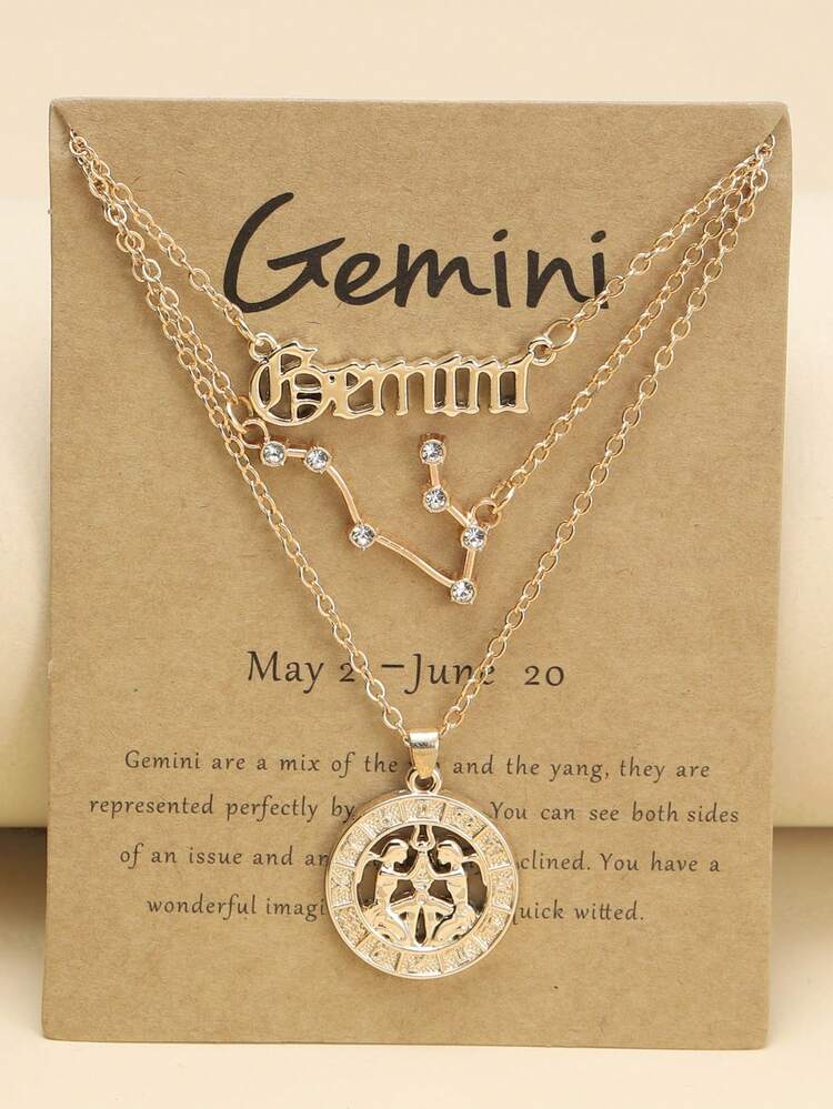 3pcs Stackable Zodiac Symbol Pendant Collarbone Chain Necklace Set, Birthday Gift For Women, Gold Plated Necklace Set - Yellow Gold - View 15