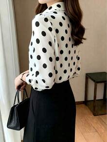 Elegant Design Polka Dot Pattern Shirt For Mature Women, Hong Kong Style - White - View 7