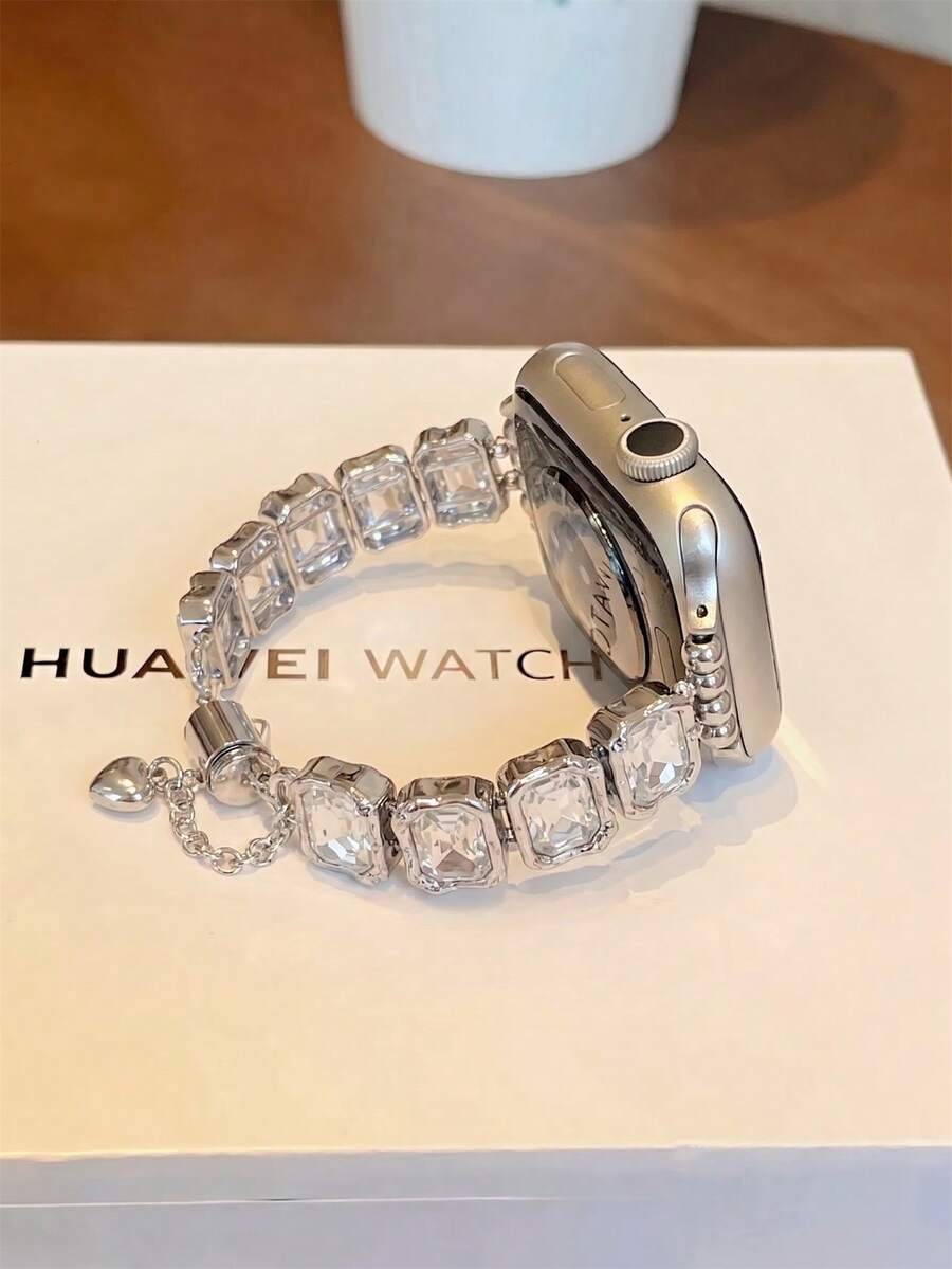1件兼容錶帶/手錶錶帶,女款方形鑽石金屬錶帶,夏季奢華金屬手鍊,兼容 38/40/41/42/44/45/46/49mm,兼容 Series Ultra3/2/1/Se/11/10/9/8/7/6/5 4/3/2/1,老錢風高端時尚配件 - 銀白 - 查看 1