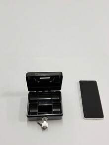1 pieza Caja de caudales compacta de metal con cerradura con contraseña, caja de con bandeja para monedas, superficie brillante negra, adecuada para minoristas, uso personal, oficina en casa y almacenamiento - Ver 16