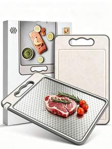 1pc Multifunctional Double-Sided Cutting Board, Non-Slip Stainless Steel Chopping Board, Quick Defrosting Cutting Board, Defrosting Board, Built-In Knife Sharpener, Juice Groove And Handle, Suitable For Meat And Vegetables, Kitchen Essential, Kitchen Supplies, Kitchen Utensils - View 8
