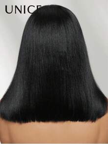UNice Peruca Bob Yaki Reta 7x5 Bye Bye Knots com Frente de Renda Sem Cola, Cordão, Pré-Camadas, Pré-Aparada, Pré-Arrancada, Pré-Descolorida, Preto Natural, 100% Cabelo Humano, com Camadas que Emolduram o Rosto, Pronta para Usar, Curta, Densidade 180% - Natural Black - Visão 10