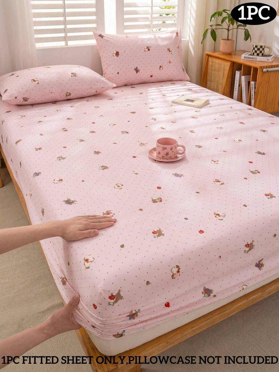 1件淺粉色小馬波點圖案貼合床單,樹枝花卉床墊保護套,床墊套,貼合床單,柔軟透氣,適用於所有床尺寸-單人床、雙人床、加大雙人床、特大雙人床,深口袋可達11.8英吋,返校宿舍床上用品 - 粉色 - 查看 1