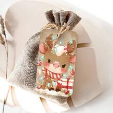 50pcs Cute Christmas Gift Tags With Hemp Rope - Festive Santa, Reindeer & Gingerbread Man Design Holiday Hanging Labels For Gift Wrapping & Party Favor Decoration, Christmas Paper Gift Tags - Multicolor - View 4