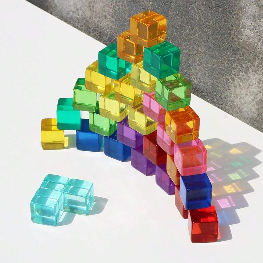 Children's Colorful Acrylic Building Blocks Rainbow Stacking Blocks Toy Light And Shadow Blocks Children's Thinking Development Spatial Imagination Ability Cultivation Toy Children's Gift