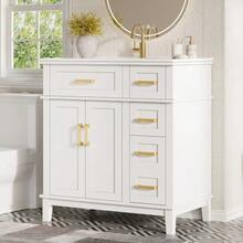 Bathroom Cabinet With Ceramic Washbasin, Modern Bathroom Furniture, Drawer Cabinet With Ample Storage & Soft-Close Function, Bathroom Cabinet With Overflow Protection - White - View 4