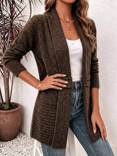 Women's Long Sleeve Knit Cardigan, Autumn/Winter Daily Minimalist Solid Color Casual Slim Fit Lapel Knit Sweater Jacket Fall