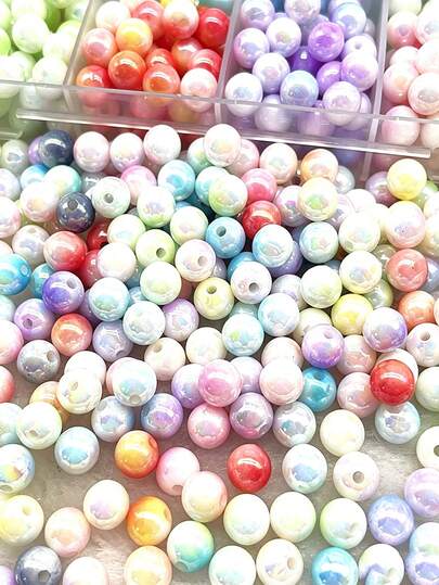 Manik-manik Mutiara Bulat Gradien Dua Warna Pelangi AB 8/10mm, Manik-manik Mutiara Imitasi Lembut dan Mengkilap, Cocok untuk Kerajinan Tangan Pembuatan Gelang, Kalung, dan Perhiasan Rambut DIY
