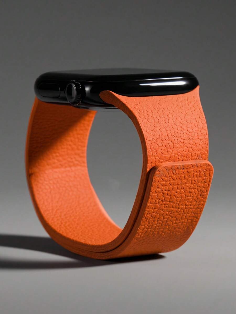 1pc Unisex Lychee Texture Silicone Magnetic Watch Band, Compatible With Apple Watch 38/40/41/42/44/45/46/49mm Series 1-11 Fashion Smart Watch Strap - Orange - View 1