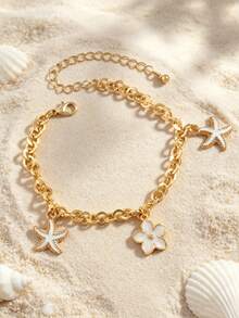 1 pieza Pulsera con dije de estrella de mar estilo bohemio de verano para vacaciones en la playa - Dorado - Ver 4