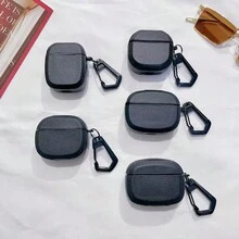 1pc Popular Business Style Black Leather Texture Portable Earphone Case - Black - View 4