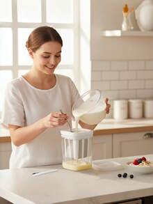 1 pieza Kit para hacer yogur - Colador ultrafino y 1 pieza recipiente de almacenamiento rectangular con tapa abatible para yogur griego, adecuado para el hogar, la tienda, la fiesta, la reunión - Ver 12