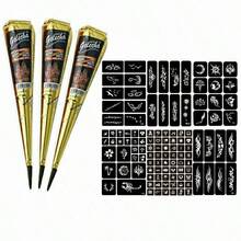 3pcs/Set Henna Cones, Brown, Black, Red, For DIY Temporary Tattoos, For Temporary Body Art Tattoos - Black - View 8
