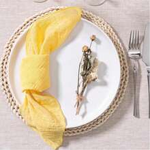 12pcs/20pcs/18pcs/24pcs Fabric Napkins Summer Linen Dinner Tablecloth Washable Bulk, Suitable For Wedding Party Baby Bridal Shower Birthday - Yellow - View 6
