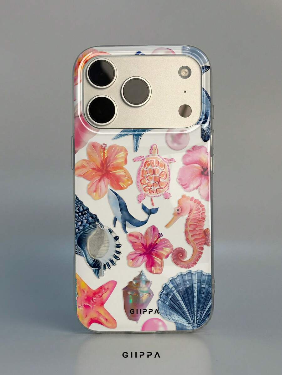 GIIPPA 1件海洋元素混搭圖案設計手機殼,適用於Phone 17 Pro Max,兼容Phone 16 Pro Max、15 Pro Max、14 Pro Max,韓式高端時尚趣味手機殼,兼容11/12/13/14/15/145 Pro Max Plus,優雅設計男女皆宜,聖誕節、情人節、復活節、婚禮季和生日送女友的完美禮物! - 藍色 - 查看 1