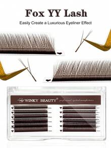 Winky Beauty Ekstensi Bulu Mata Brown Fox YY 5D Fox Eye, Bulu Mata Kipas Miring Halus dan Lembut Siap Pakai, Panjang Campuran 8-13mm, Efek Ekstensi Ekor Mata Rubah, Gaya Camellia, Ekstensi Bulu Mata Tunggal, Tampilan Alami Lembut, 12 Baris - View 2