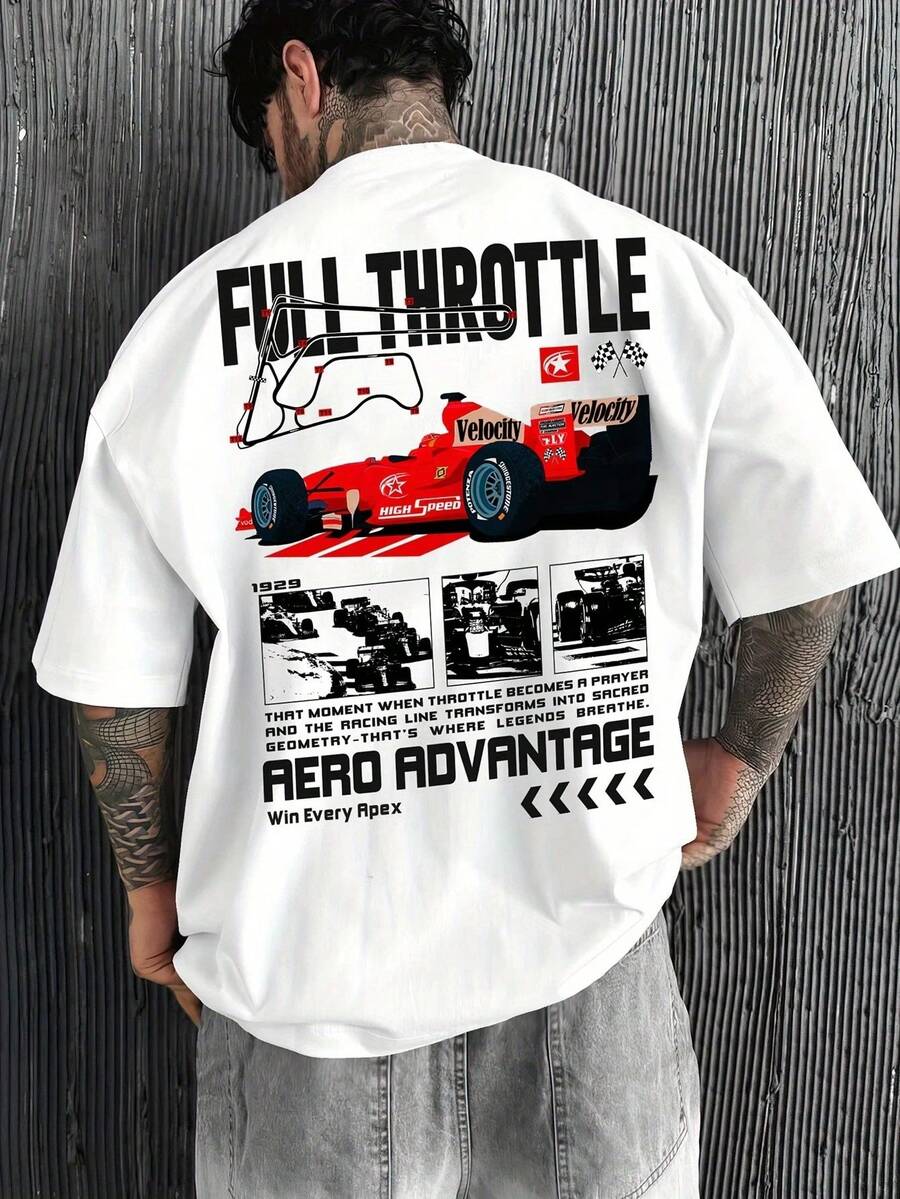 Men's Summer Racing T-Shirt, Loose Fit, Breathable, Soft Material, Suitable For Daily Wear, Unisex. - White - View 1