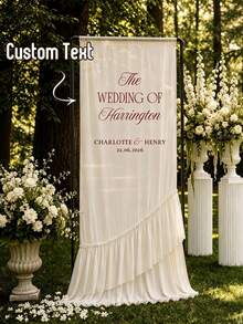 Custom Lotus Leaf Ruffle Chiffon Welcome Sign, Draped Fabric Wedding Banner, Soft Romantic Ceremony Decoration - Multicolor - View 11
