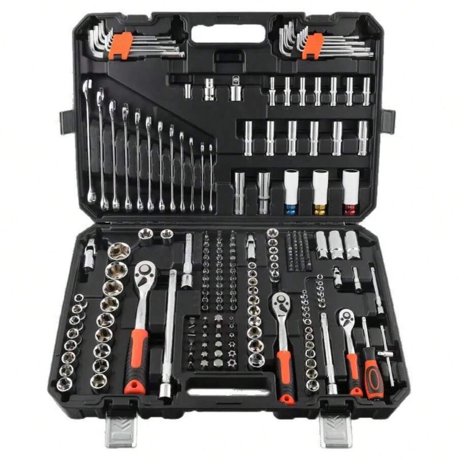 Set Alat Perbaikan Mobil 115/46pcs, Kit Alat Perbaikan Sepeda & Mobil: Kunci Torsi Ratchet, Kunci Pas, Obeng, Set Soket - Sempurna Untuk Perbaikan Sepeda Dan Mobil! - MultiWarna - View 1