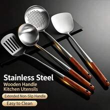 1/4pcs Stainless Steel Kitchen Utensil Set, Chinese Style Wok Spatula Spoon Scraper, Home Cooking Buffet Restaurant Party Baking Service Tools, Christmas Holiday Kitchen Decor Gift - Multicolor - View 5