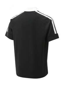 Adidas Summer New Breathable Sports Retro Jersey Style Polo Collar Top - Black and White - View 2
