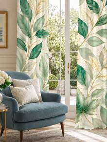 2pcs Watercolor Green Leaf Print Decorative Curtains, No-Drill Rod Pocket Design, Easy Installation & Removable, Polyester Material, Suitable For Living Room, Bedroom, Bohemian Nordic Modern Home Decor - Multicolor - View 7