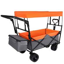 With Push Handle, 480Lbs Collapsible Wagon With Canopy, Wagon Cart With 7" All-Terrain Wheels, Lightweight Foldable Wagon, Large Capacity For Camping, Shopping, Sports, And Garden Use, Orange - default - View 6