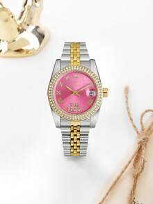 RICECGO 1pc Fashion Elegant Gold Stainless Steel Round Dial Women's Watch, New Rhinestone Inlaid, High-End Exquisite Women's Watch, Suitable For Daily Wear - Multicolor - View 13