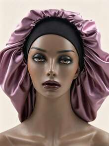 CONFLASS Women's Satin Sleep Cap - Solid Color Stretchy Wide-Brimmed Hair Care Cap, Soft Breathable Silky Fabric, Non-Slip Comfortable Design, Suitab - Dusty Pink - View 9