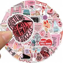 50pcs/Sheet Ins Style Positive Self-Love English Slogan Decorative Stickers, Floral Aromatherapy Beauty Life Elements, Pink Illustration, For Scrapbooking, Tablet & Cup Decoration, Diary Emotional Recording, Gift Wrapping, Luggage Decorative Stickers - Multicolor - View 9