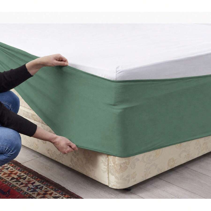 DUJUIKE Velvet Bed Frame Cover, Bed Skirt, Can Replace Traditional Bed Skirt, Suitable For Standard Double, Queen And King Size Beds - Pine and Cypress Green - View 1