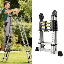Escada Telescópica Dupla De Alumínio 2.5 m + 2.5 m Extensível Dobrável Multifuncional De Nível Profissional - 2,5 metros + 2,5 metros - Visão 9