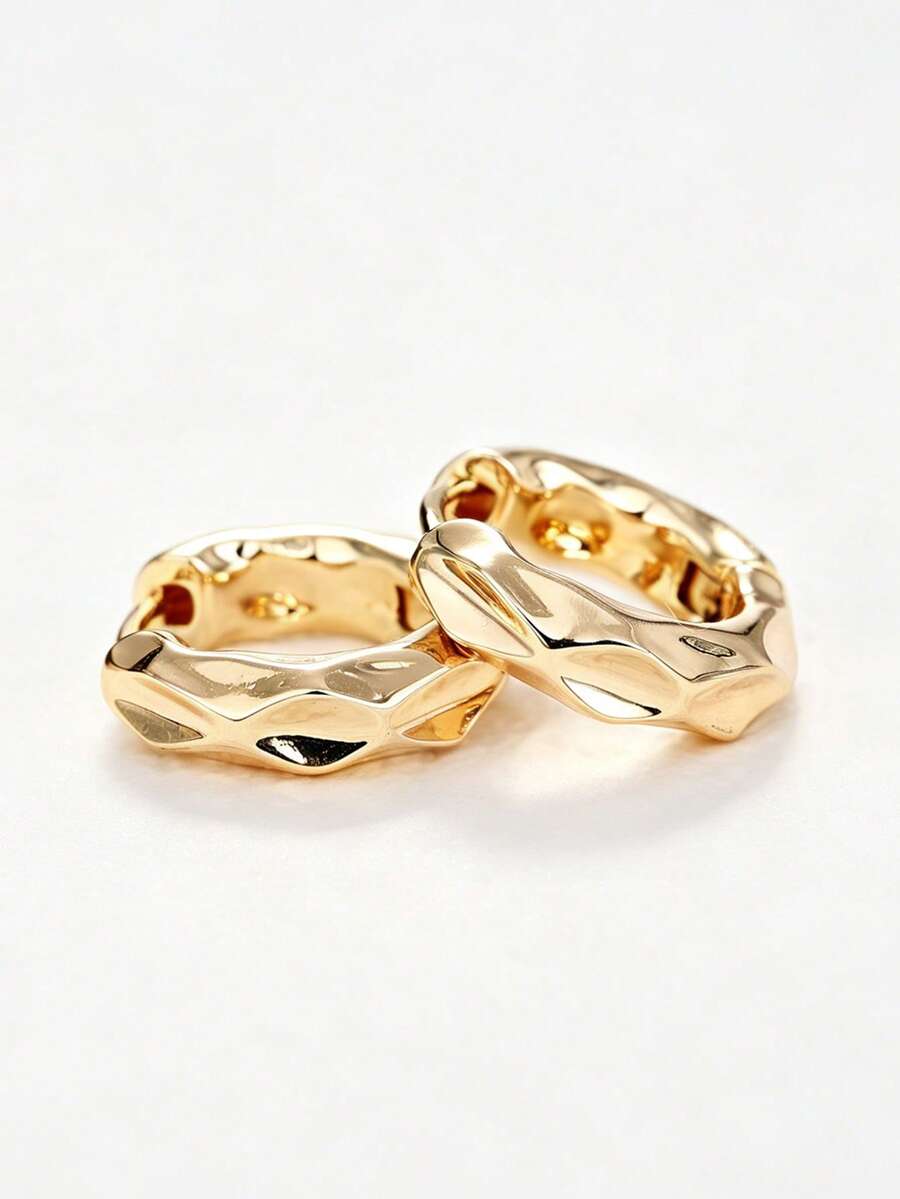 1 Pair Minimalist Hoop Earrings For Women, Wedding, Engagement, Party, Valentine's Day Gift - Yellow Gold - View 1