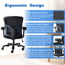 Adjustable, Swivel Office Chair With Armrests And Casters, Suitable For Home Use, Desk Chair For Students, Breathable Mesh Office Chair. - Black - View 7
