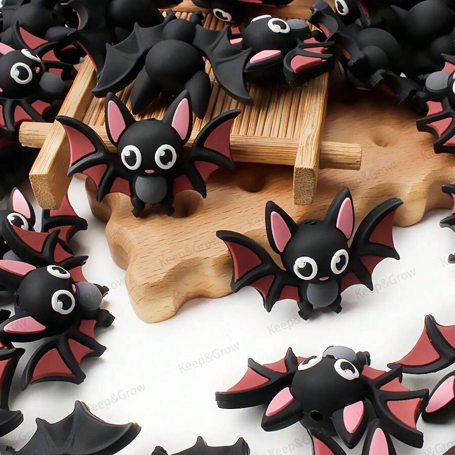 8 Pink Bubble Bat 3D Silicone Beads, Used Pen Decoration, Jewelry Making, And Bracelets, Cute Halloween Theme, Very Suitable Handmade Crafts, Beads And Bead Combinations