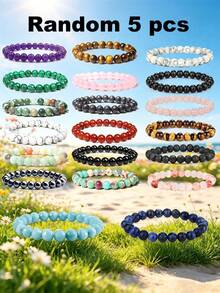 5/10/20/50/100pcs Crystal Bead Bracelet Set - Various Fashionable 8mm Gemstone Beads, Adjustable Elastic - Unisex Multi-Layer Design, Suitable For Daily Wear, Parties And Gifts - Multicolor - View 17
