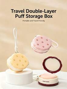 1pc Dual Layer Wet Dry Separation Makeup Puff Storage Case, High Appearance Portable Lidded Storage Box, Lightweight Dustproof Jewelry Organizer Box For Earrings Studs Cosmetic Puff Travel Carry Case With Ventilated Bottom - Multicolor - View 7