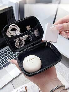 Portable Hard Storage Case Pink Green Striped Heart Star Print Zipper Organizer Bag With Hand Strap For Power Bank Earbuds Charging Cables Small Gadgets /Earphone Data Cable Charger Storage Bag Earphone Storage Box Anti Drop Zipper Bag Cartoon Creative - Multicolor - View 3