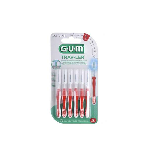 فرشاة أسنان بينية قابلة لإعادة الاستخدام GUM Trav-Ler ISO 1 X6 - تنظيف بين الأسنان، مناسبة للغرسات