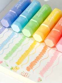 6pcs Simplicity Highlighter Pens Set, Unique Hexagonal Frosted Transparent Barrel, Soft Pastel Eye-Friendly Ink, Chisel Tip For Highlighting Spot Liner, Office Document, Scrapbooking, Back To School Supplies - Multi Colors - View 4