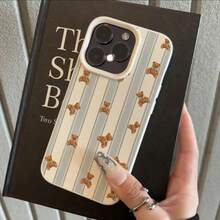 1pc TPU Material Light Blue Striped Blue Ribbon Brown Bear Healing Pattern Phone Case Suitable For IPhone 17 Pro Max/17/16 Pro Max/15/13/12/11/ S20 FE/A15/S24/A55/ Note 11/Note 12/Note 13 Pro Full Coverage Anti-Drop Soft Shell Phone Protective Cover - White - View 2