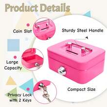 Lockable Steel Cash Box With Coin Slot And 2 Keys, Portable Metal Money Storage Box, Creative Adult Piggy Bank, Securely Store Coins, Bills, Tickets And Small Valuables, Multiple Colors Available, Suitable For Home, School And Shop Mystery Box - Multicolor - View 5