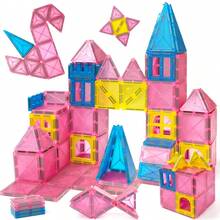 30/50/100pcs Medium Matte Pink Magnetic Window Tiles, Frosted Transparent Princess Castle Building Blocks, Girls DIY STEM Construction Toy, Toddler Birthday Holiday Gift - Multicolor - View 8