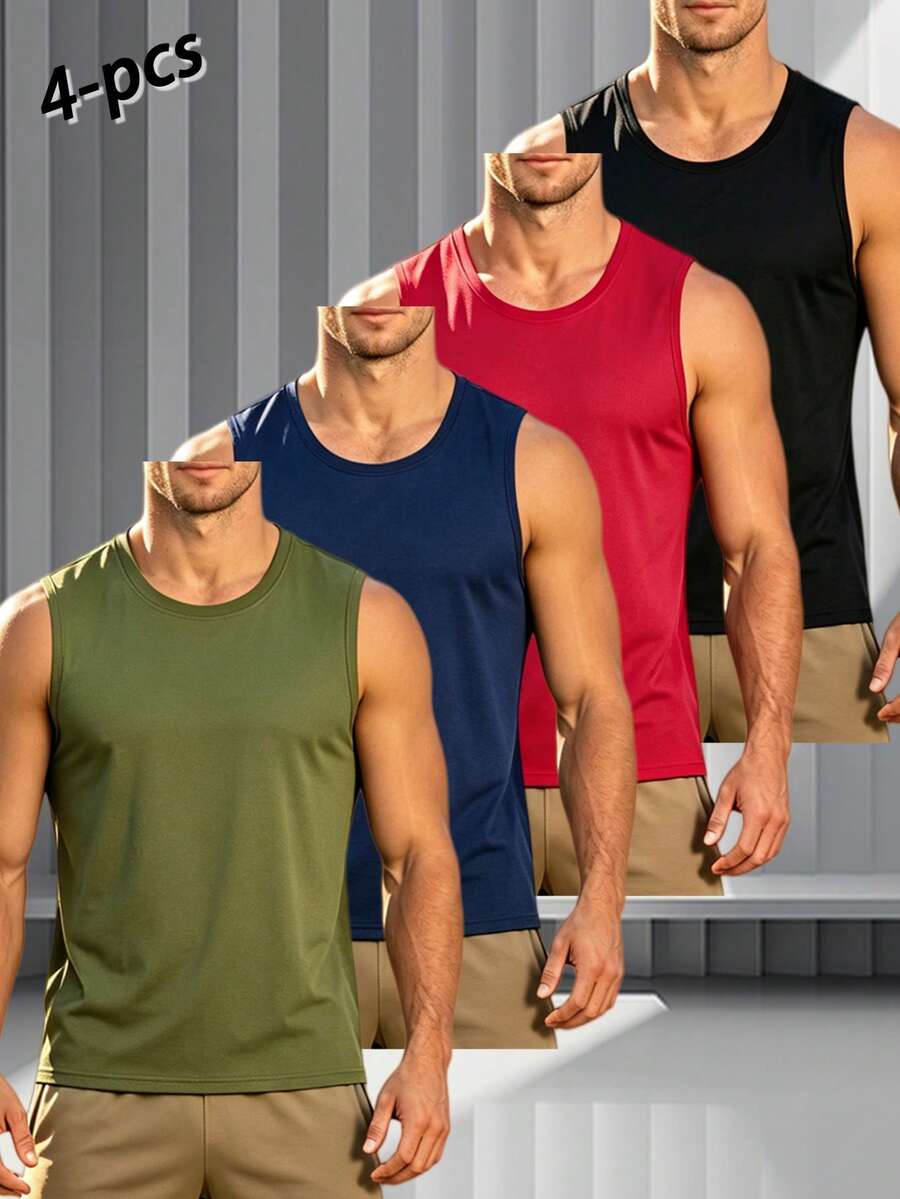 4 Packs Men's Workout Tank Tops Sleeveless Mesh Muscle Gym Quick Dry Tank Top - Multicolor - View 1