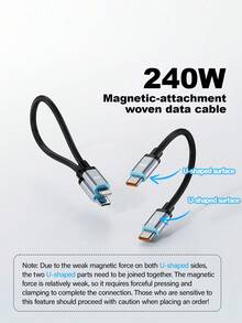 Magnetic Data Cable, Type-C And PD Portable Woven Short Cable, Suitable For Charging Of A5 PRO, Apple And Android Mobile Phones, Charging Pad.It Can Be Used With Chargers For Quick Charging, Must-Have For Car Accessories When Going Out - Black - View 3