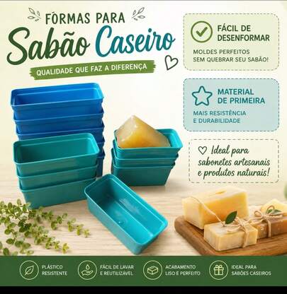 Kit 30 Formas Coloridas Plásticas para Fabricação de Sabão/Sabonete 250ML sem tampa