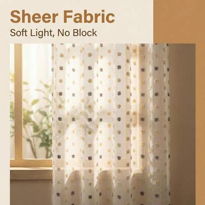 1pc French Romantic 3D Color-Block Pom Pom Sheer Curtain, Perfect For Bedroom, Living Room And Home Office; Ideal Choice For Romantic Holiday Decoration.